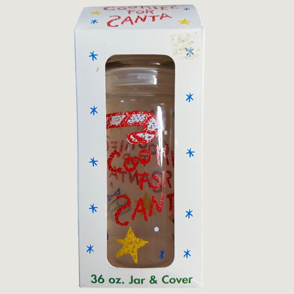 Anchor Hocking Cookies for Santa 36 oz Glass Jar & Cover Vintage Christmas NIB